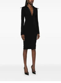 BLACK // spiky-collar midi dress