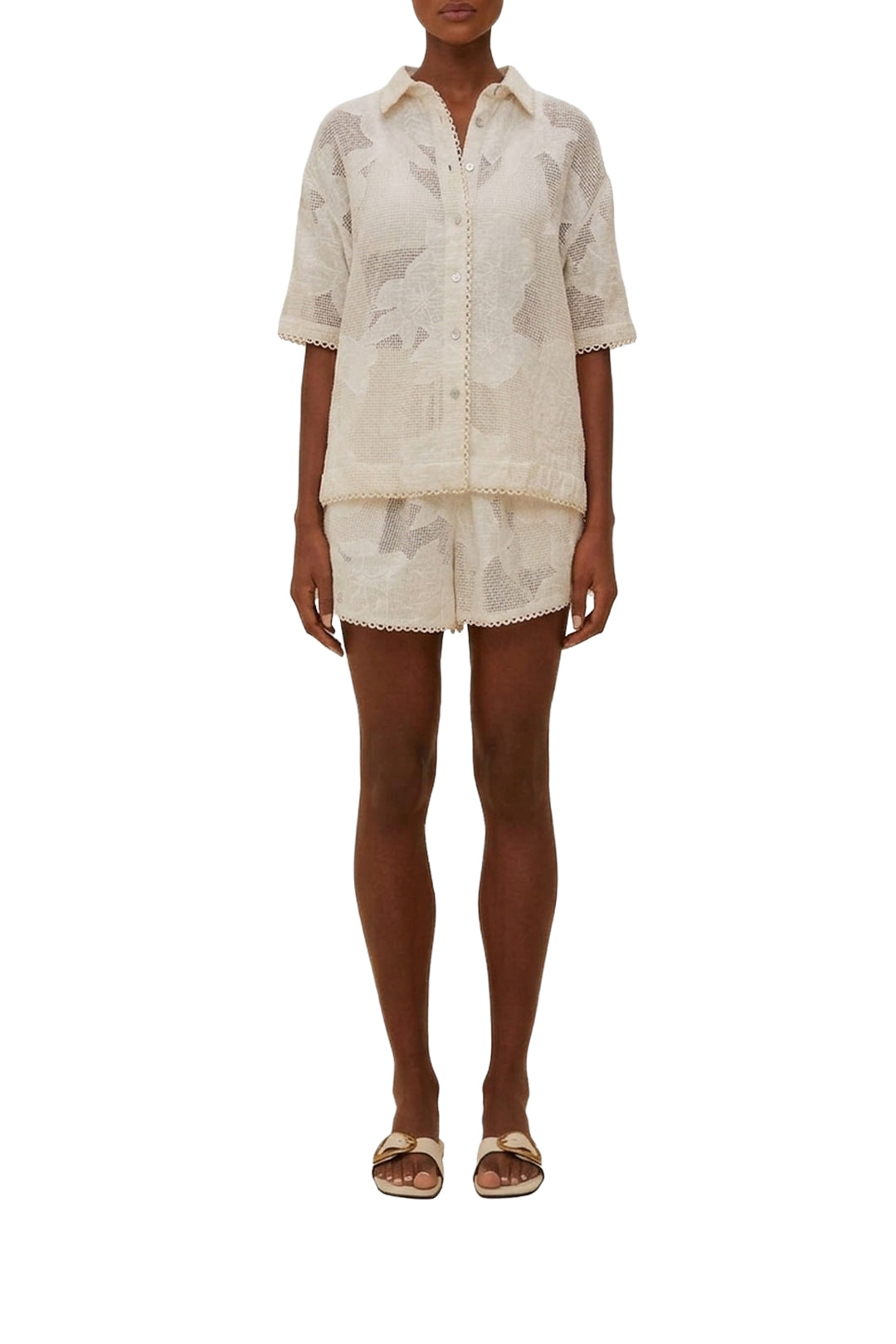 Flower cotton shorts - White