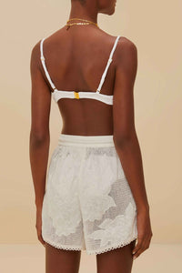 Flower cotton shorts - White