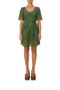 Pineapple Guipure Short Dress - Green