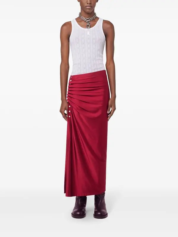 RED LONG DRAPED SKIRT IN JERSEY