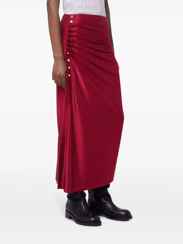 RED LONG DRAPED SKIRT IN JERSEY