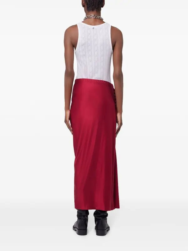 RED LONG DRAPED SKIRT IN JERSEY