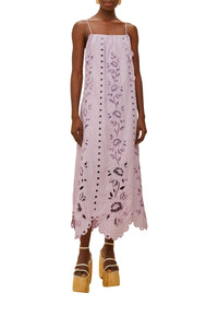 Richelieu long dress with linen straps - Violet