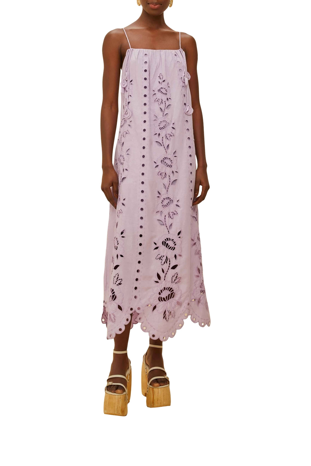 Richelieu long dress with linen straps - Violet