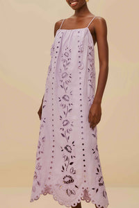 Richelieu long dress with linen straps - Violet