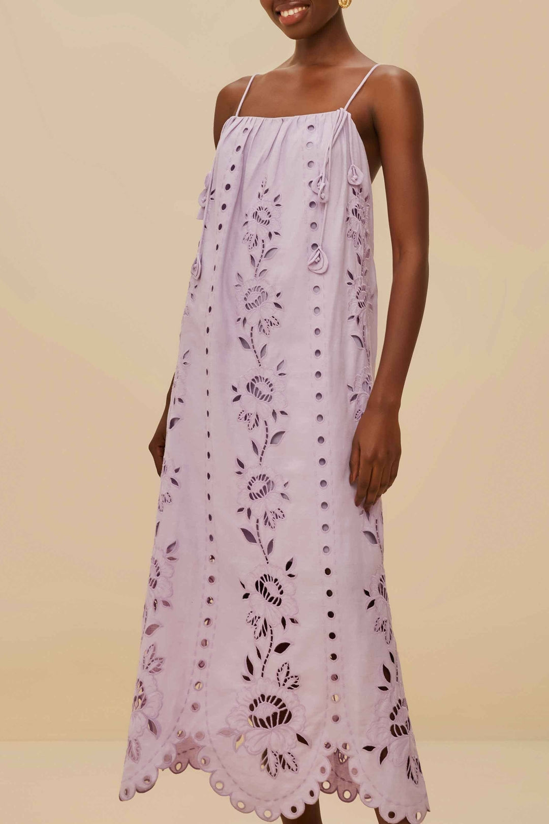 Richelieu long dress with linen straps - Violet