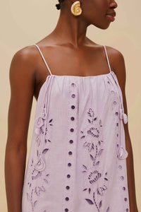 Richelieu long dress with linen straps - Violet