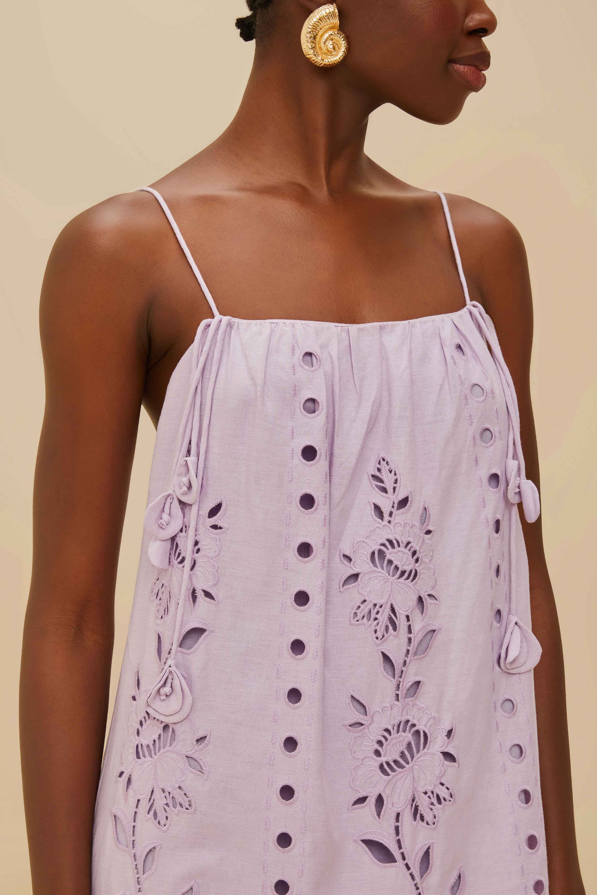 Richelieu long dress with linen straps - Violet