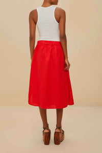 Multi-button midi skirt in linen - Red