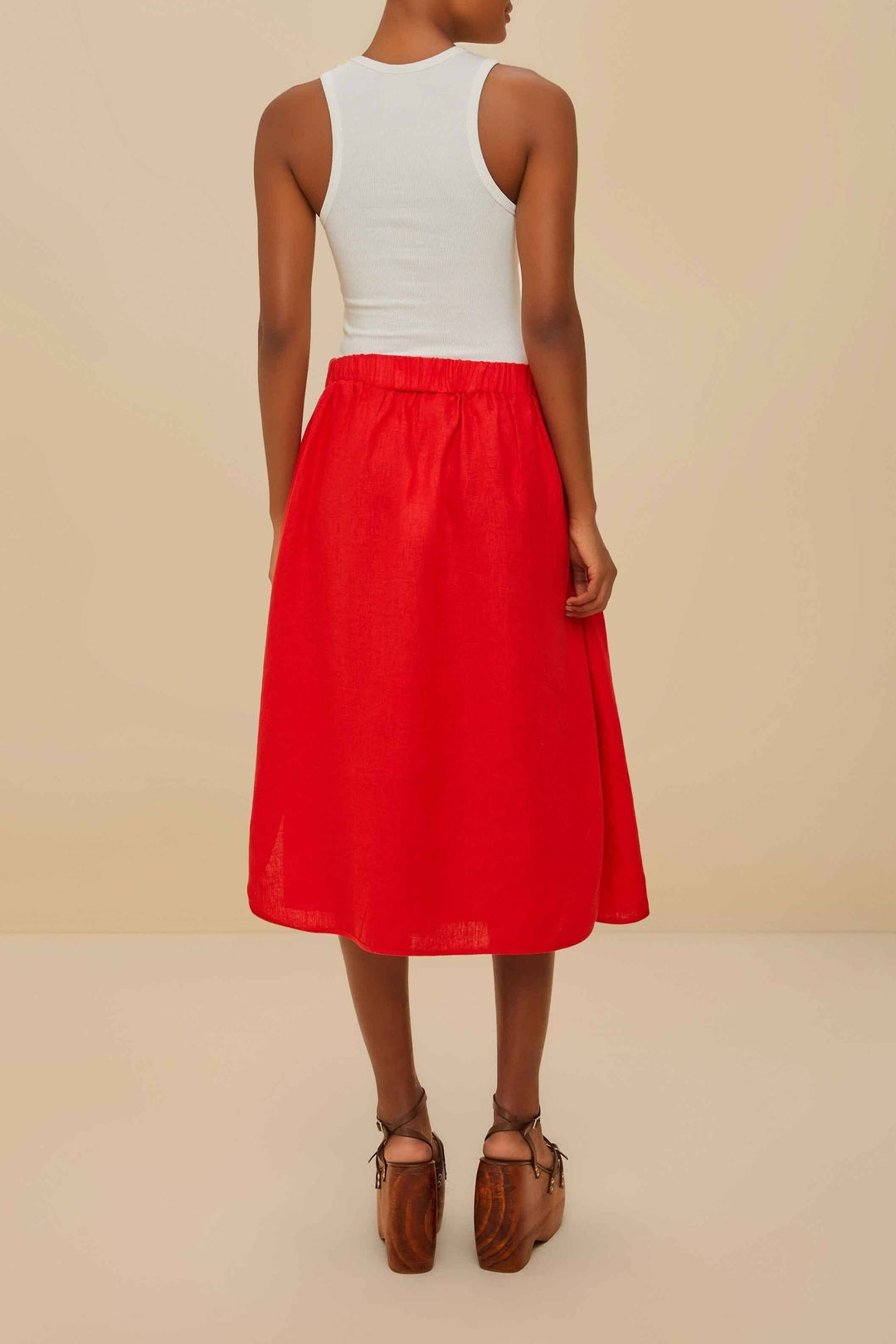 Multi-button midi skirt in linen - Red