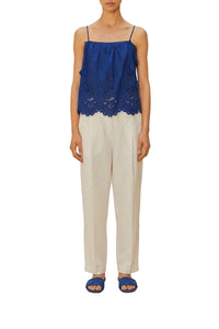 Blouse Richelieu sans manches en lin - Bleu