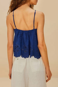Blouse Richelieu sans manches en lin - Bleu
