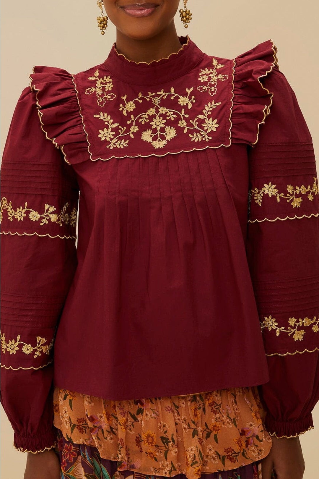 Blouse Golden brodée - Bordeaux