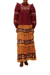 Blouse Golden brodée - Bordeaux