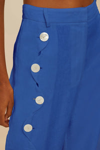 Pantalon taille haute Wavy Buttoning en lin - Bleu