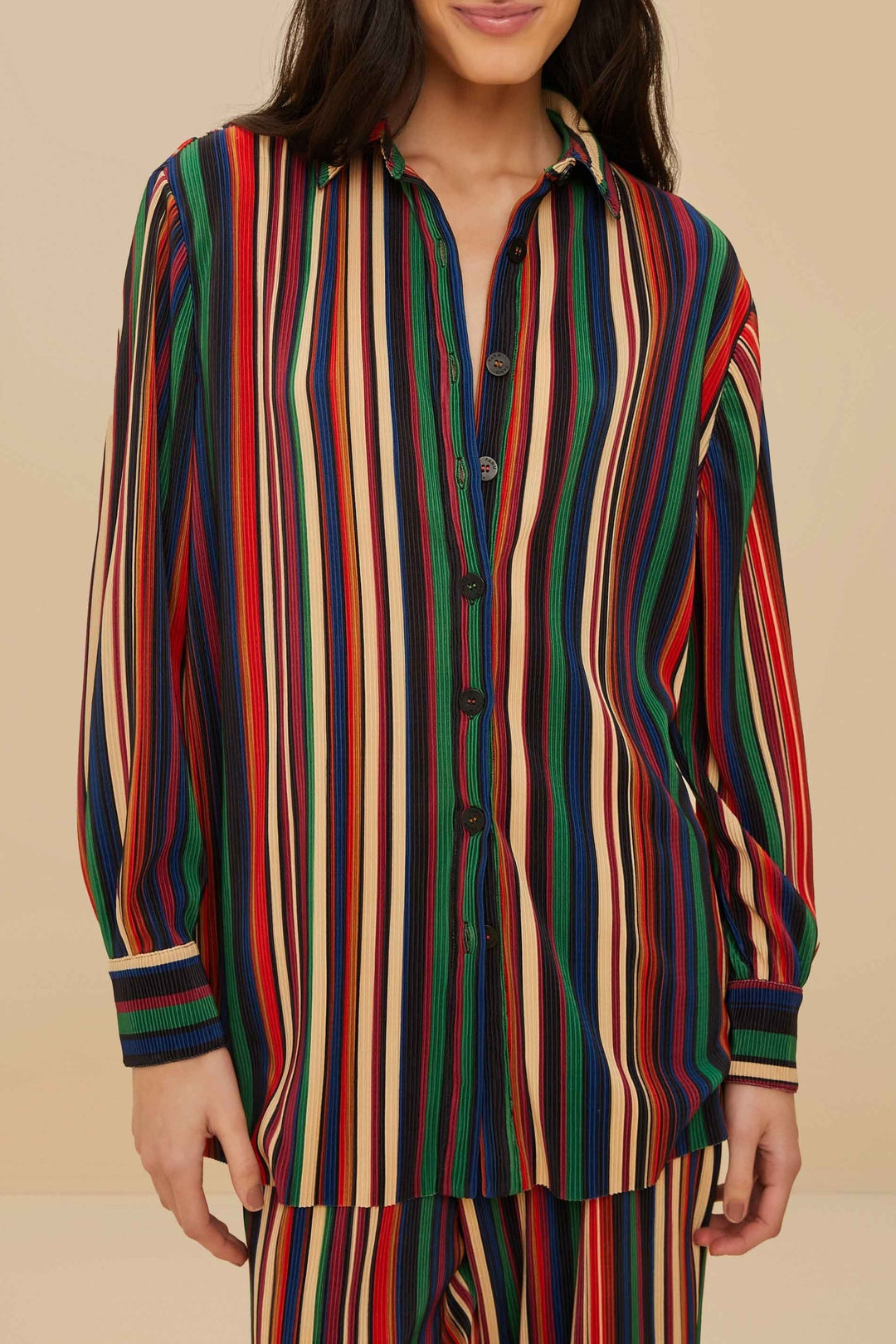 Chemise Pleated à rayures - Noir