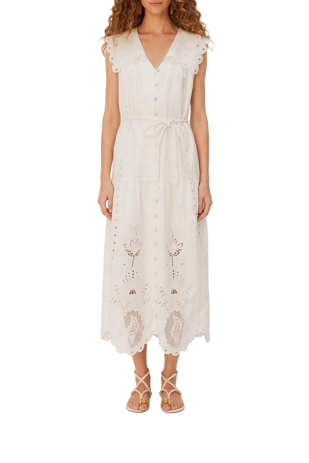 Strapless long dress in linen - White
