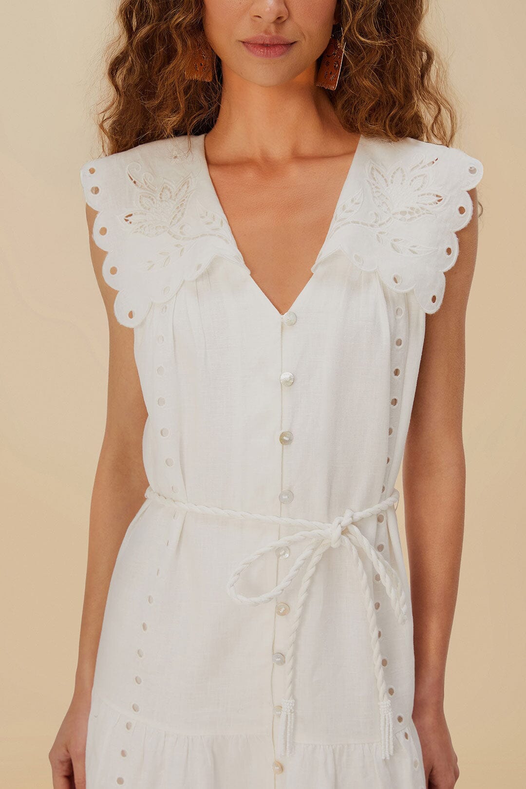 Strapless long dress in linen - White