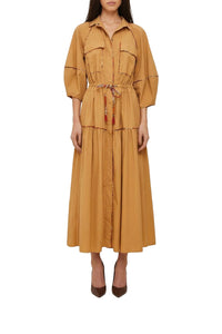 Robe longue chemise ceinturée - Camel