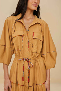 Robe longue chemise ceinturée - Camel