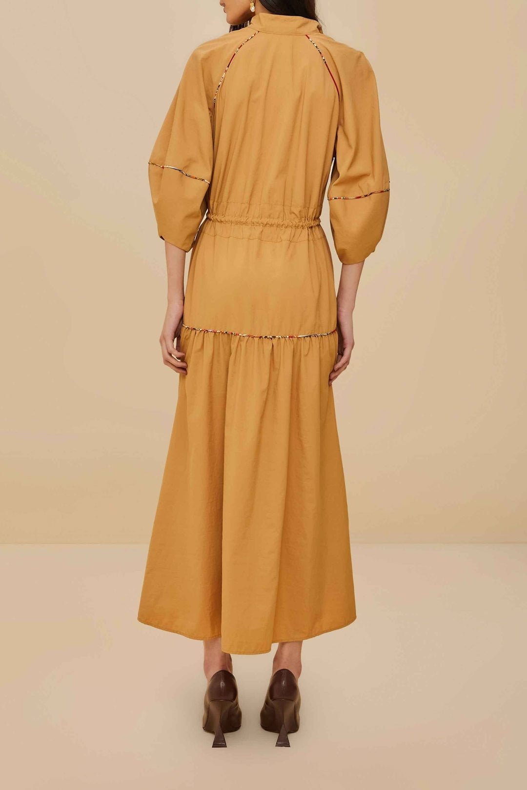Robe longue chemise ceinturée - Camel