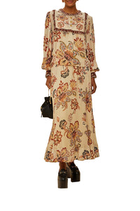 Aura Floral Sand midi skirt - Beige