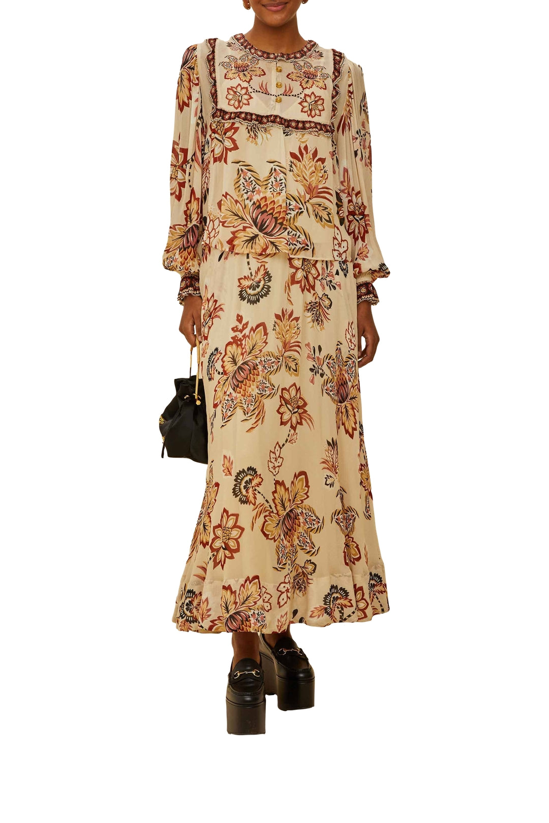 Aura Floral Sand midi skirt - Beige