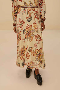 Aura Floral Sand midi skirt - Beige