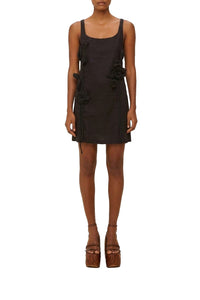 Robe courte à bretelles en lin - Noir