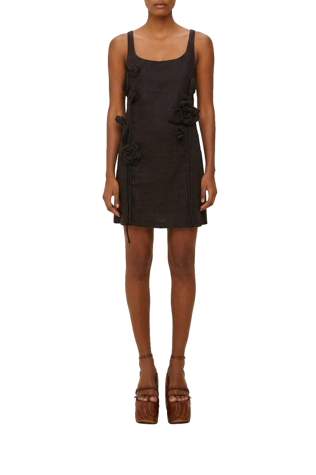 Robe courte à bretelles en lin - Noir