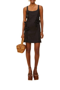 Short strapless dress in linen - Black
