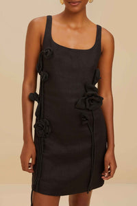 Short strapless dress in linen - Black