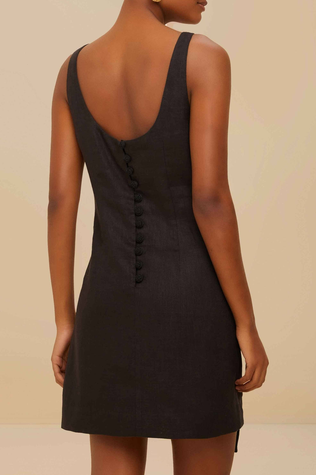 Short strapless dress in linen - Black