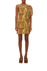 Robe courte asymétrique Pineapple Tapestry en lin - Vert