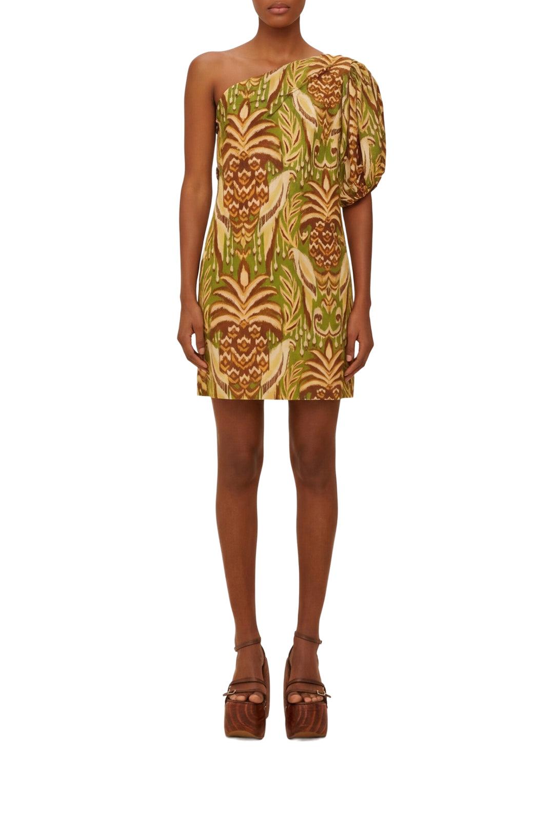 Robe courte asymétrique Pineapple Tapestry en lin - Vert
