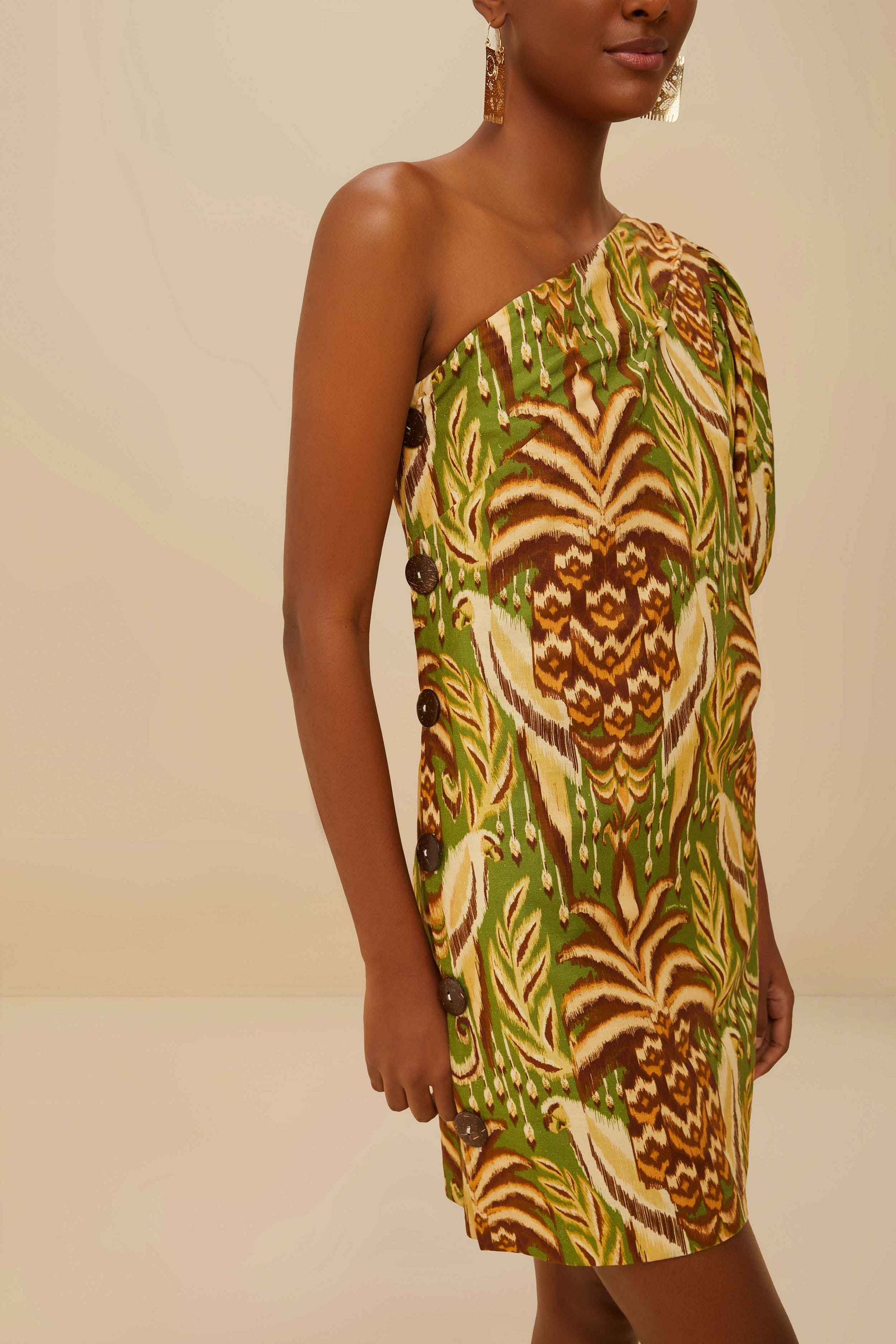 Robe courte asymétrique Pineapple Tapestry en lin - Vert