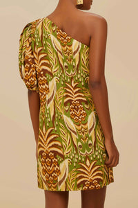 Robe courte asymétrique Pineapple Tapestry en lin - Vert