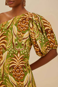 Robe courte asymétrique Pineapple Tapestry en lin - Vert