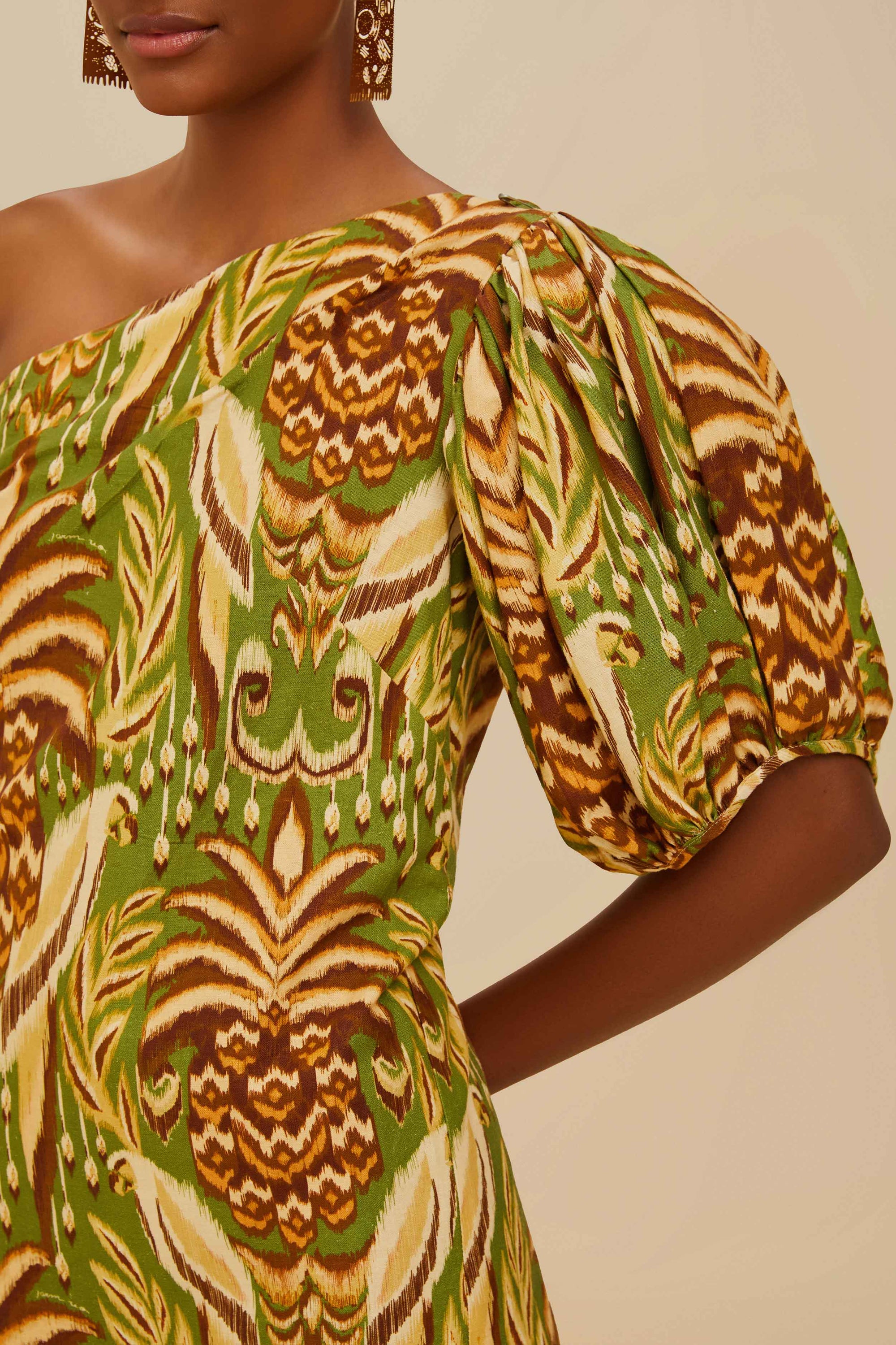 Robe courte asymétrique Pineapple Tapestry en lin - Vert