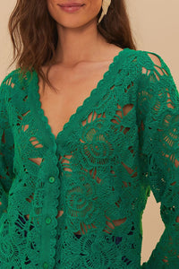 Cardigan Flower crochet en coton - Vert