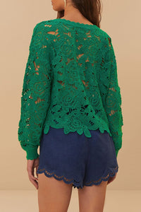Cardigan Flower crochet en coton - Vert