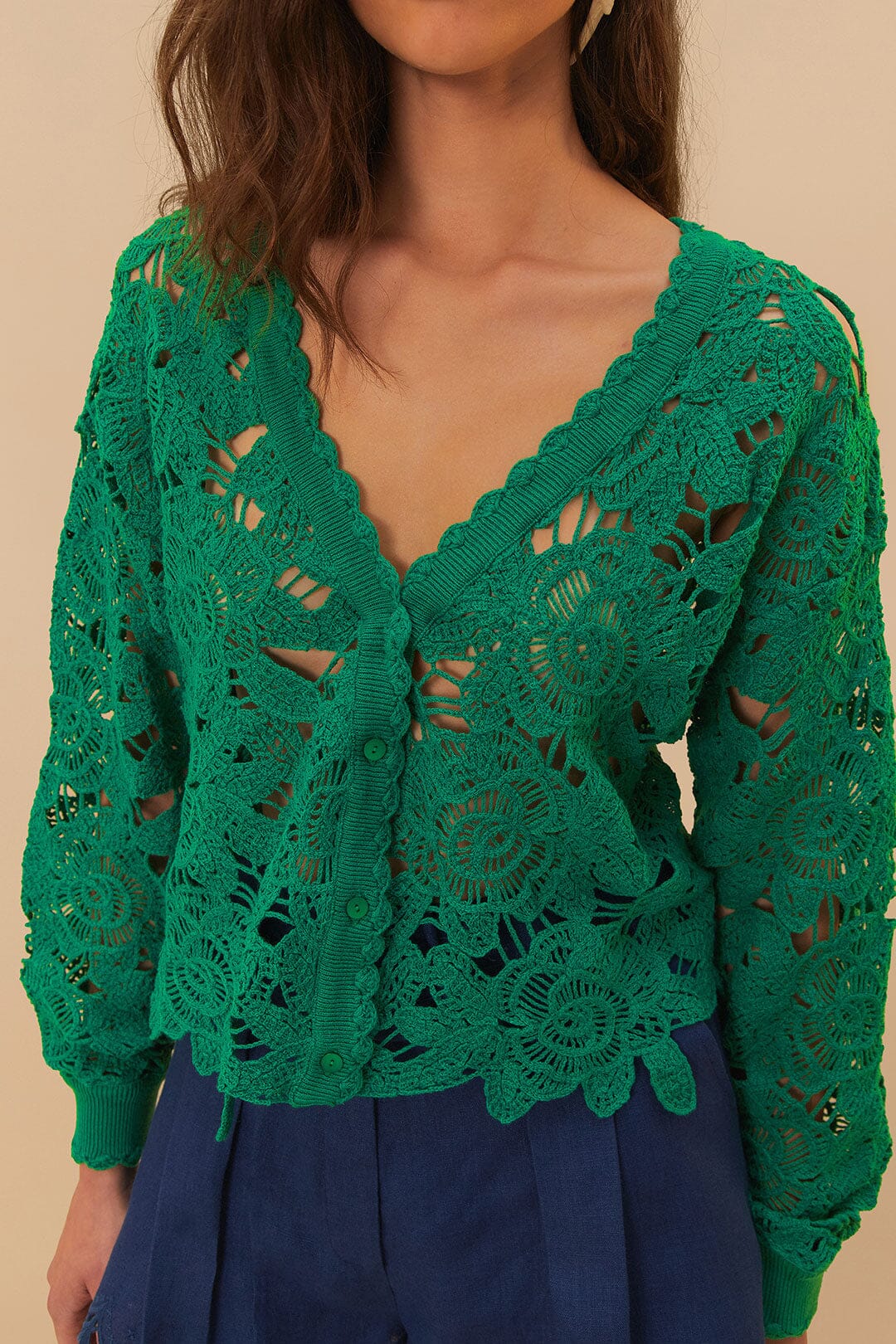 Cardigan Flower crochet en coton - Vert