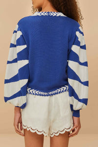 Palms Graphic Cardigan - Blue