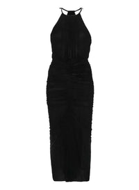BLACK // black ruched halter dress