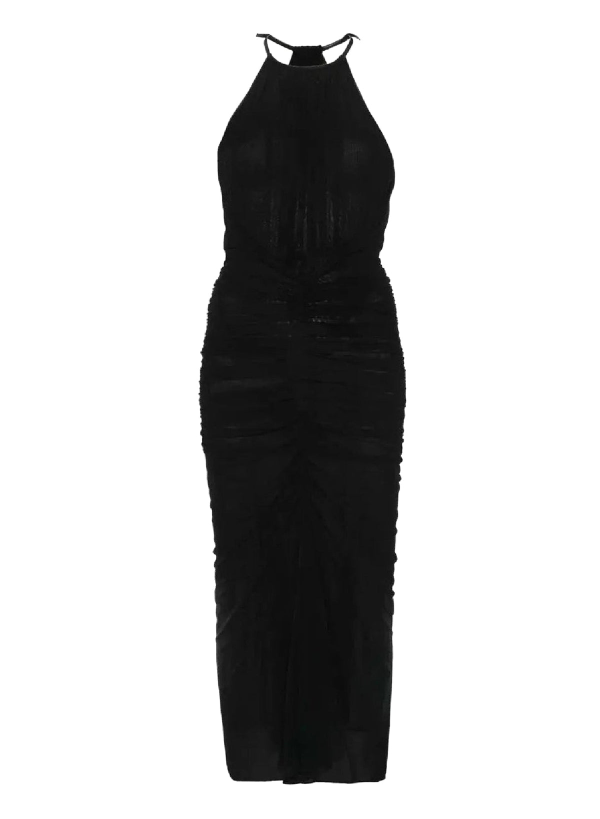 BLACK // black ruched halter dress