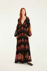 Flowers Black Robe midi - Flowers Black