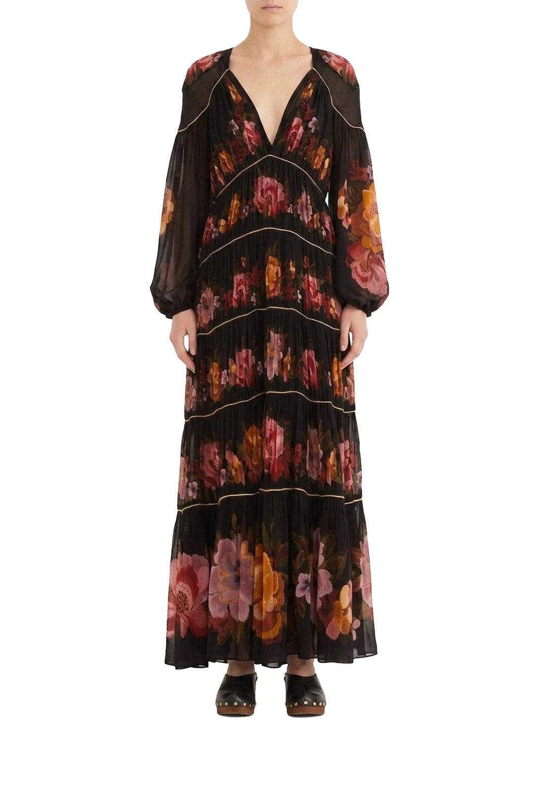 Robe longue Chenille Flowers - Noir