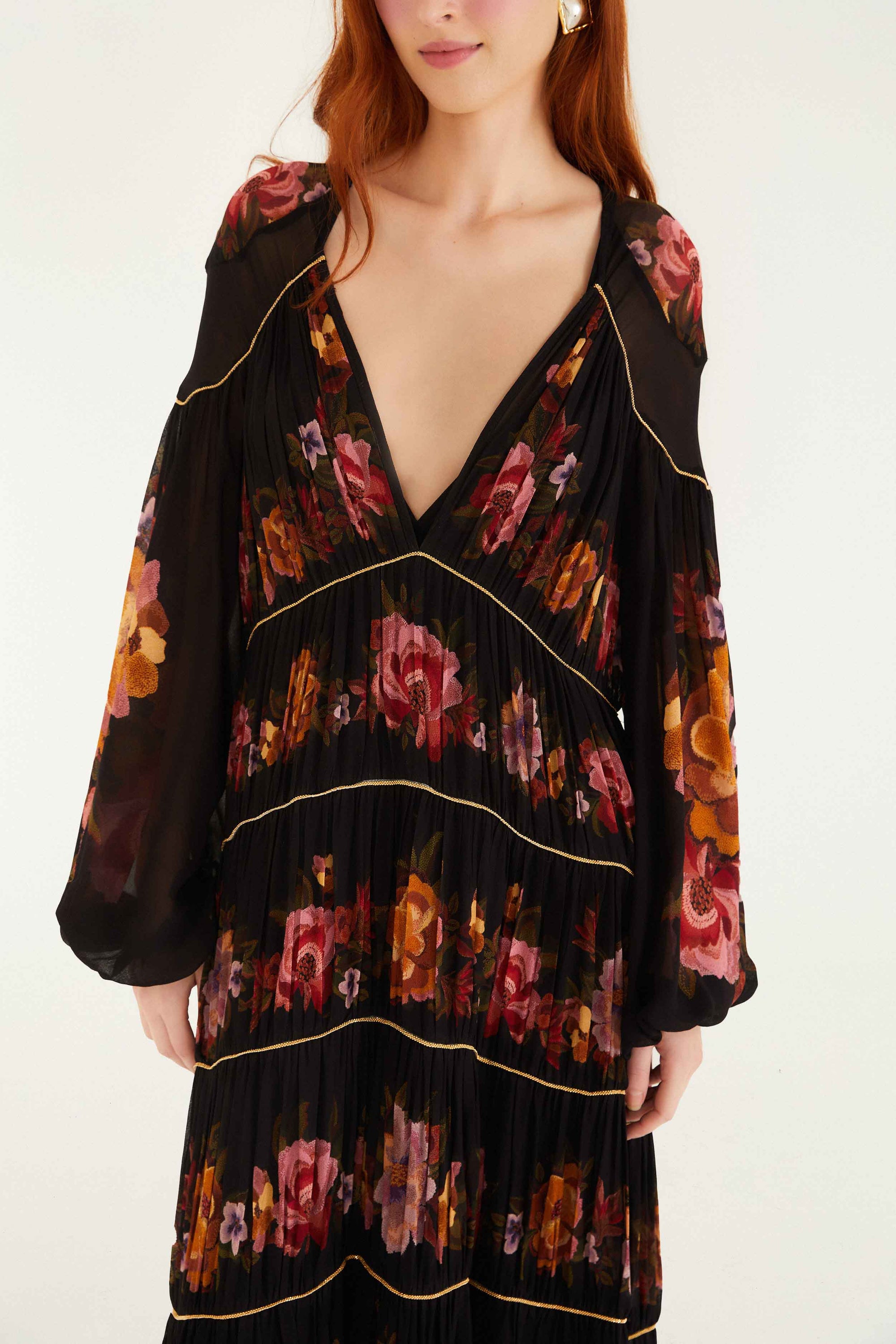 Flowers Black Robe midi - Flowers Black