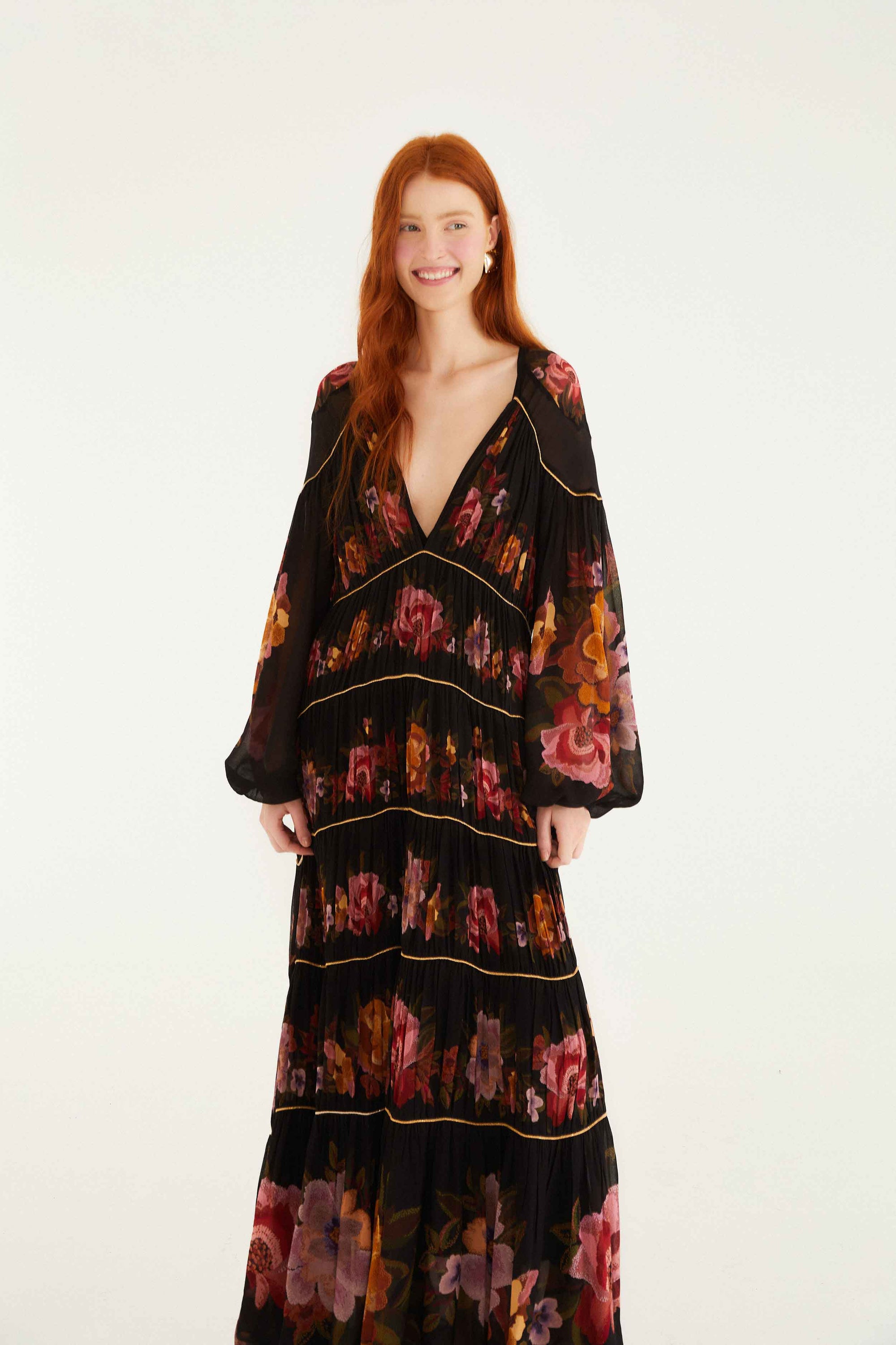 Flowers Black Robe midi - Flowers Black